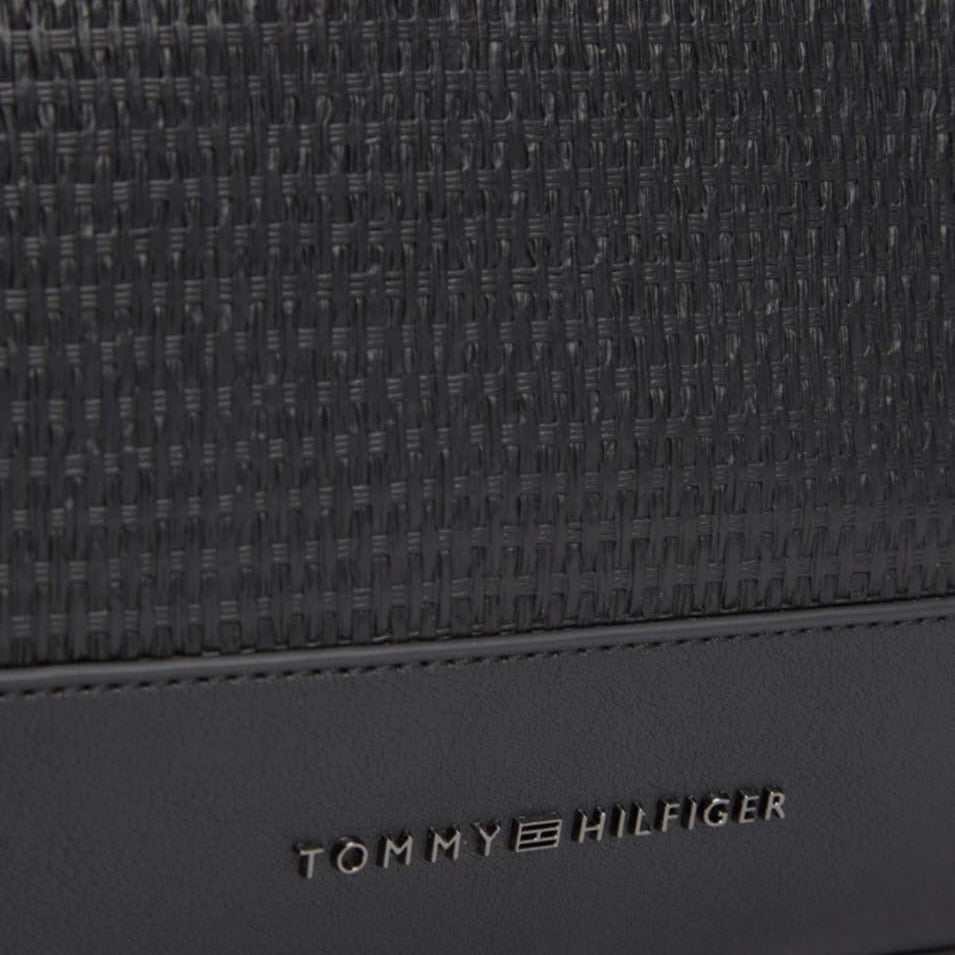 Metal Logo Mixed Texture Washbag – Black