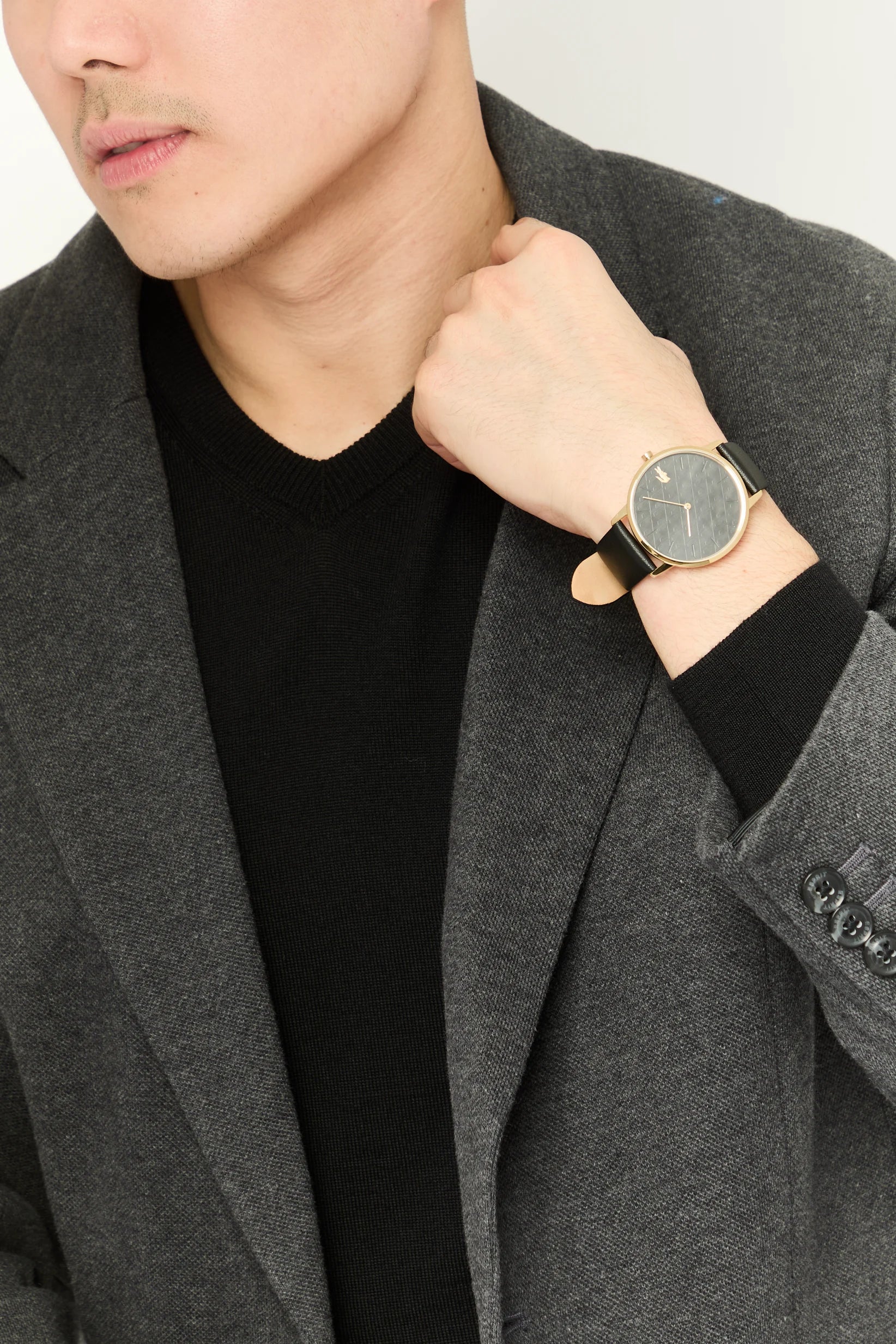 Moon Black Leather Watch