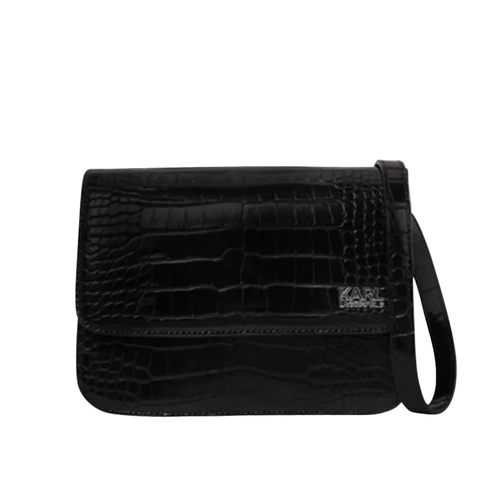 Croc-Embossed Wristlet Bag – Black