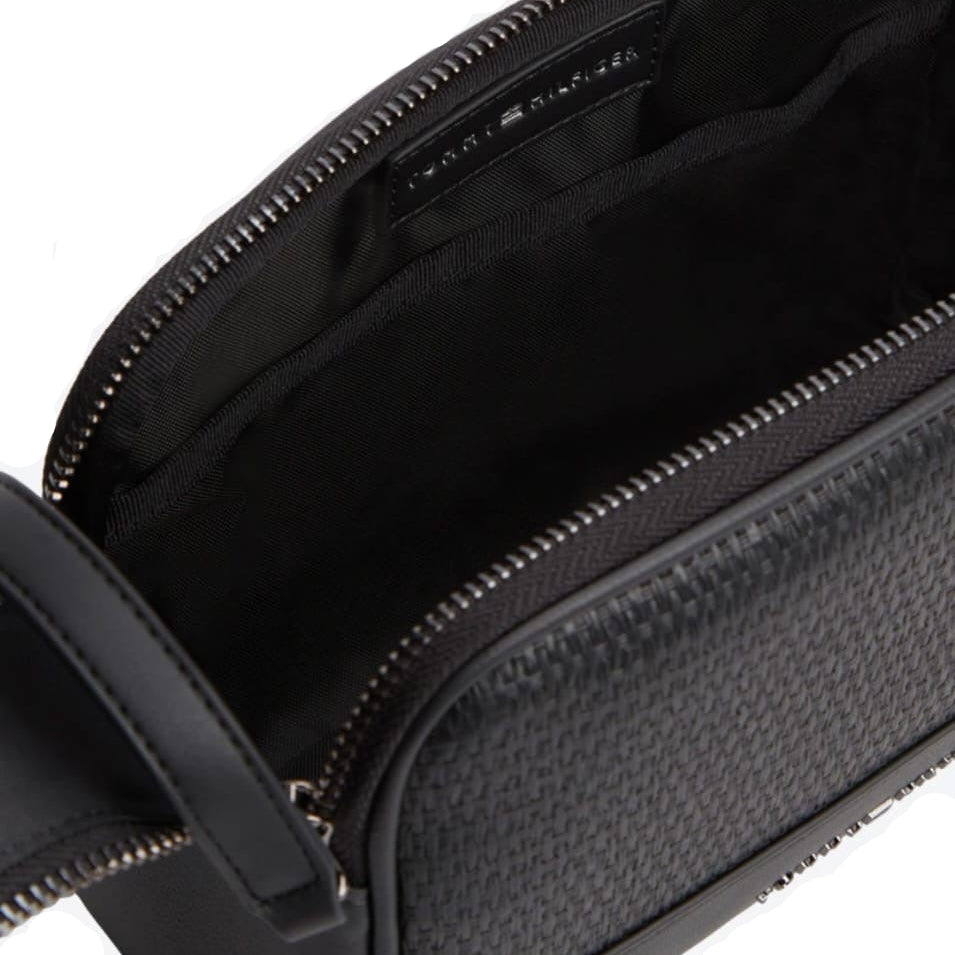 Metal Logo Mixed Texture Washbag – Black