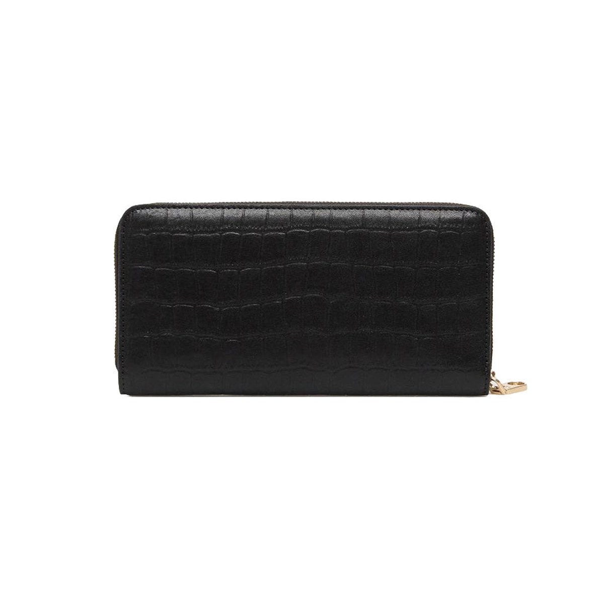 Croc-Effect Zip Around Wallet – Black