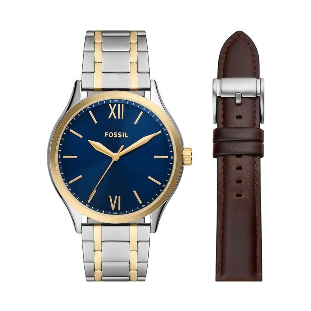 Blue Dial Two-Tone Bracelet Watch Set