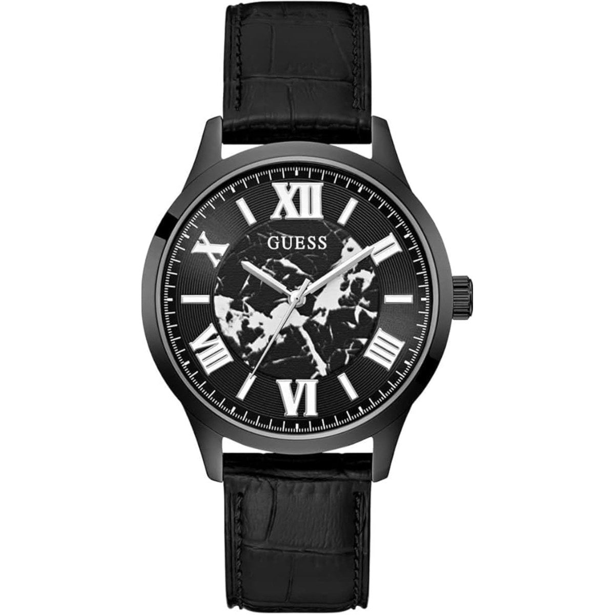 Roman Black Leather Strap Watch