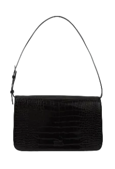 Croc-Embossed Shoulder Bag – Black