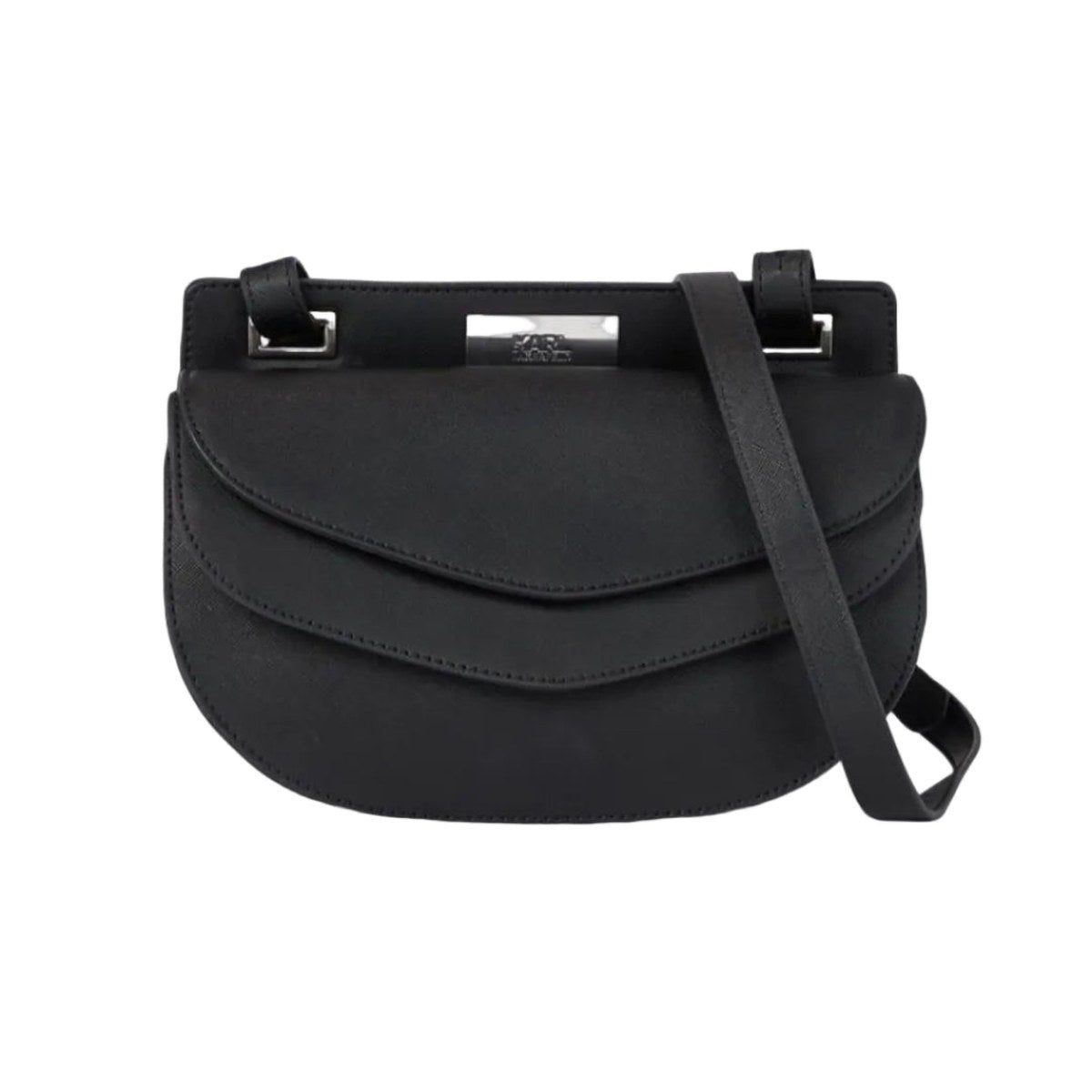 Layered Flap Shoulder Bag - Black