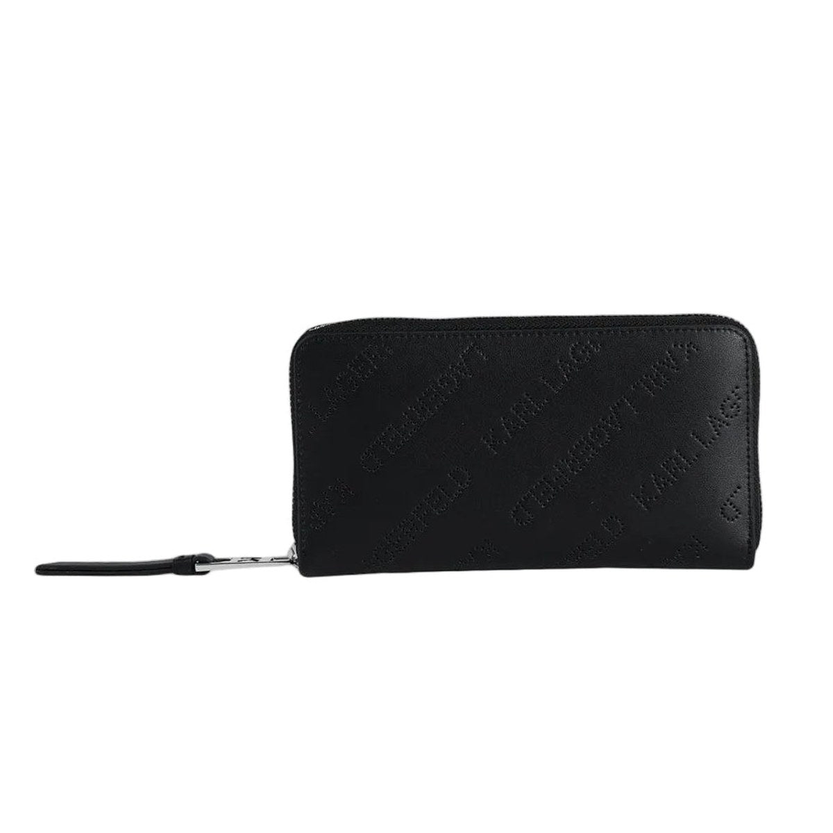 Logo Perforated Zip Around Wallet - Black