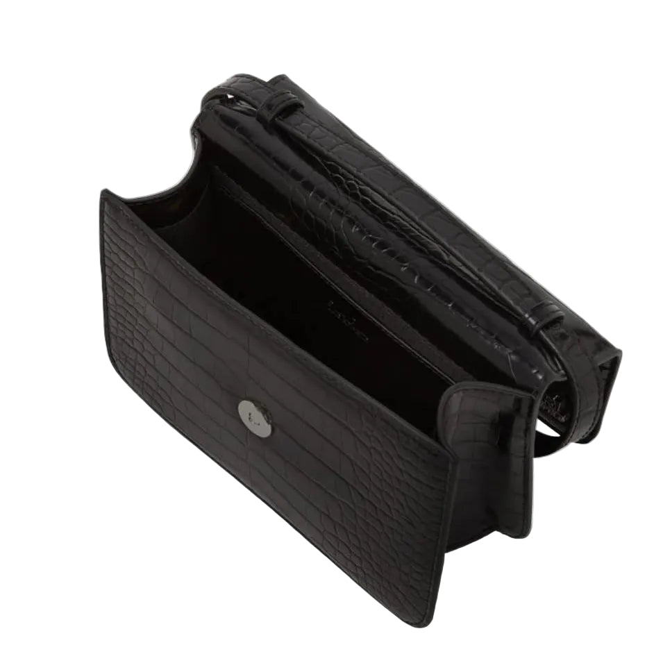 Croc-Embossed Wristlet Bag – Black