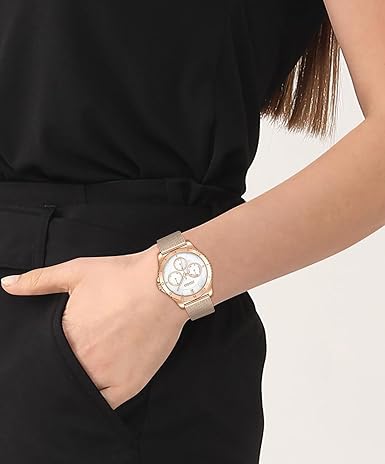 Rose Gold Mesh Multi-Function Watch White Dial