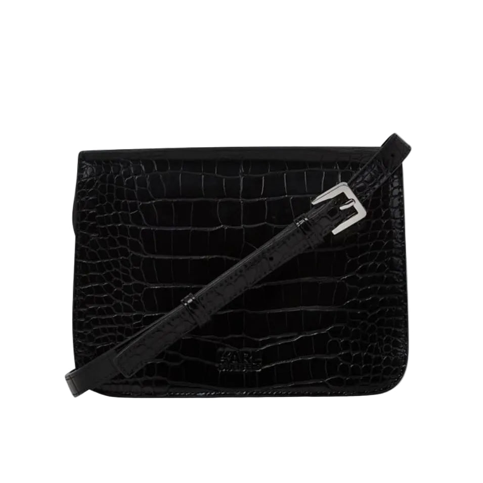 Croc-Embossed Wristlet Bag – Black