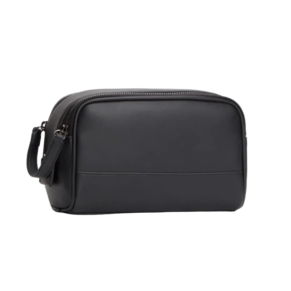 Metal Logo Mixed Texture Washbag – Black