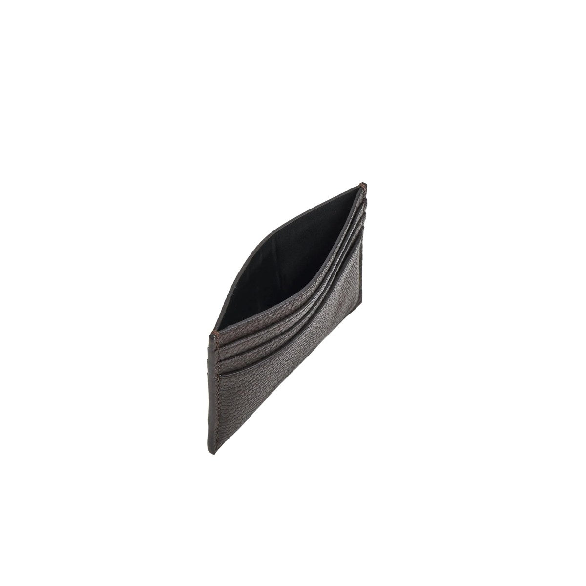 Pebbled Leather Card Holder – Dark Brown