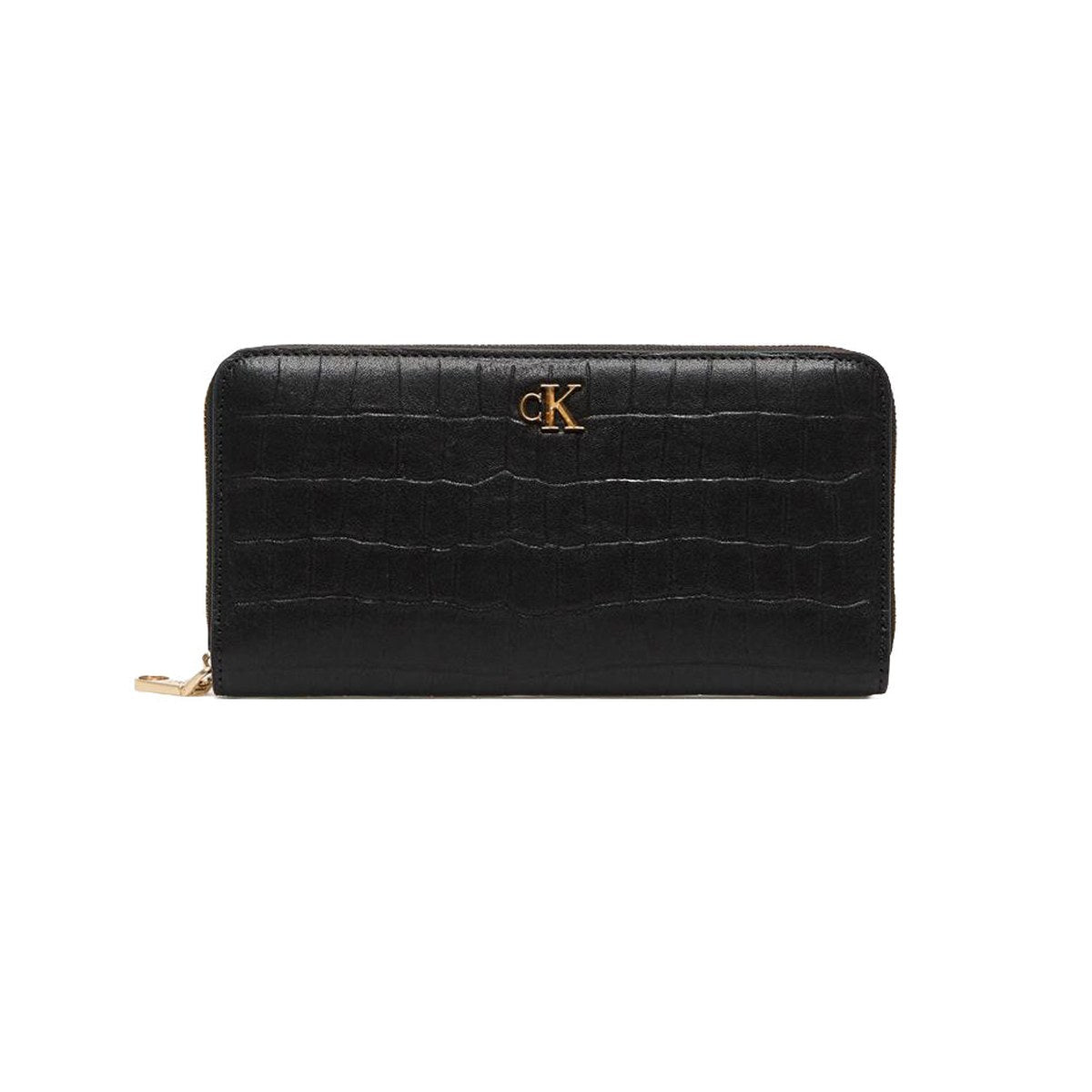 Croc-Effect Zip Around Wallet – Black