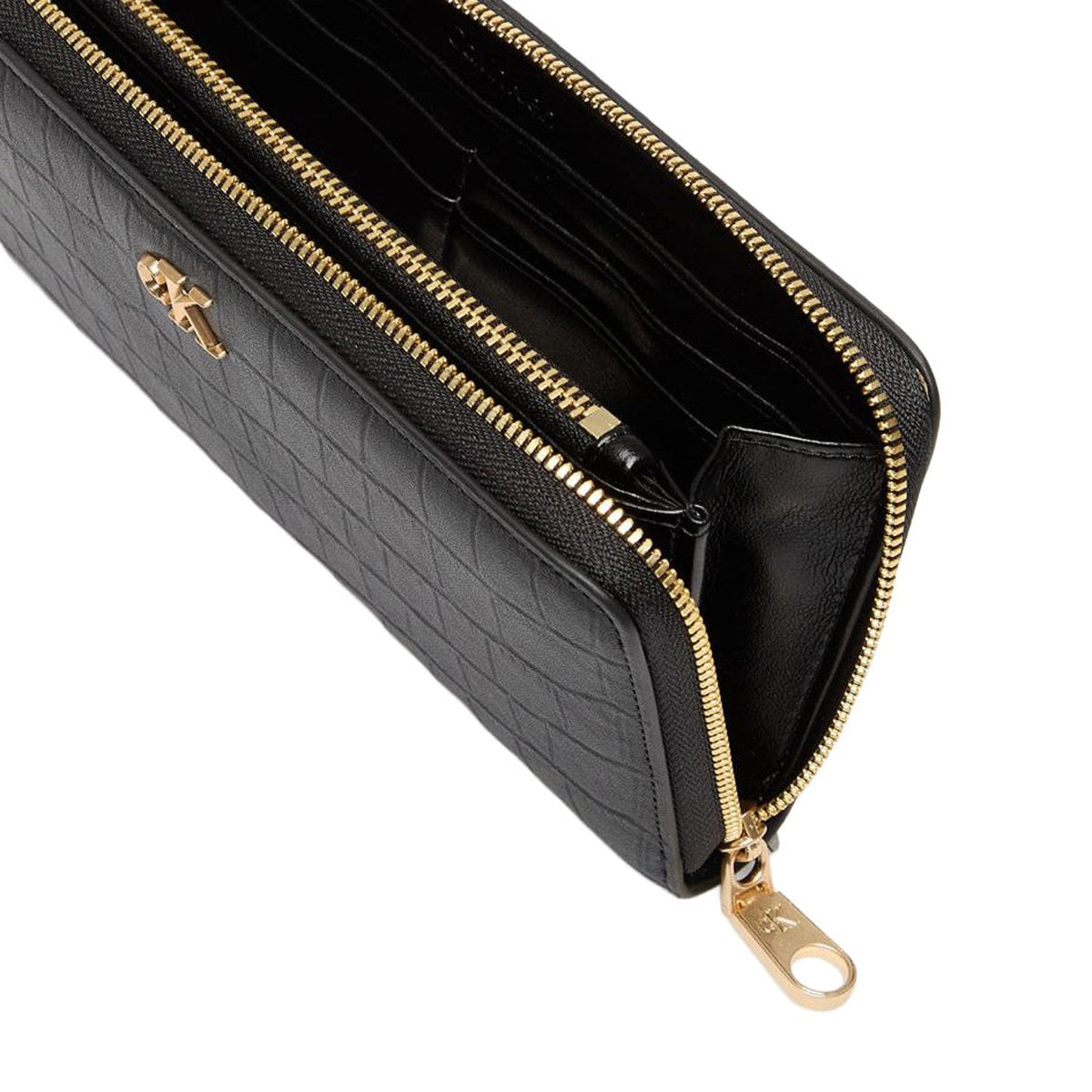 Croc-Effect Zip Around Wallet – Black