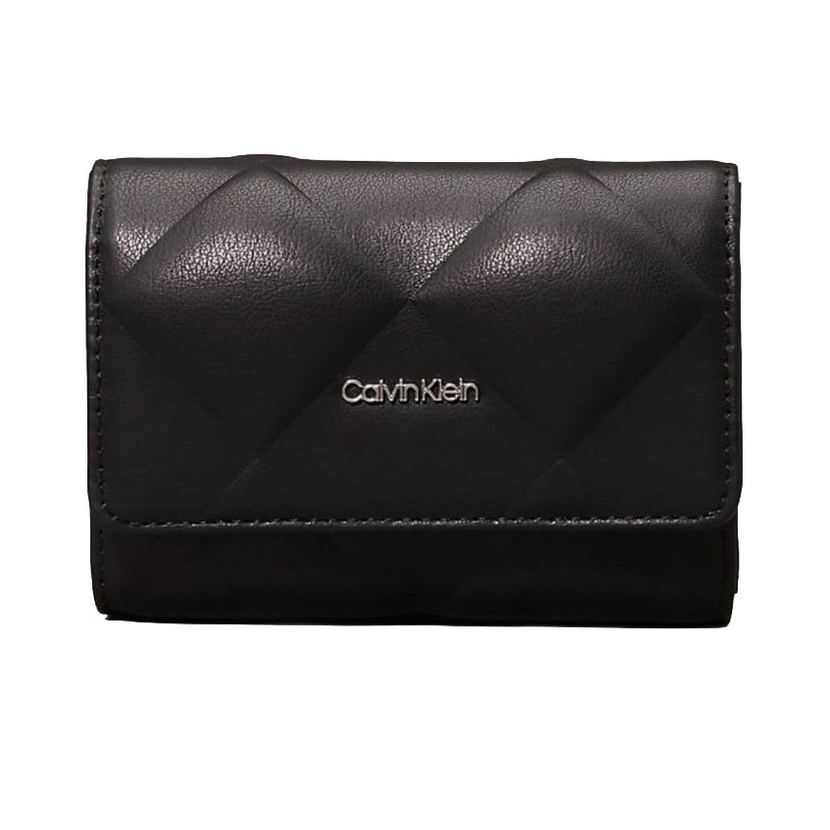 Quilted Compact Trifold Wallet – Black