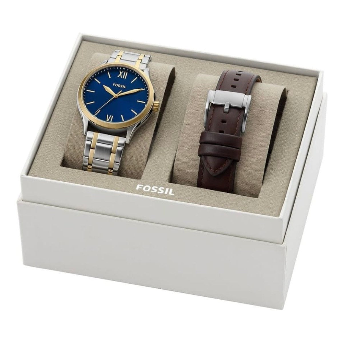 Blue Dial Two-Tone Bracelet Watch Set