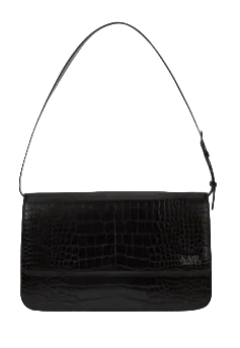 Croc-Embossed Shoulder Bag – Black