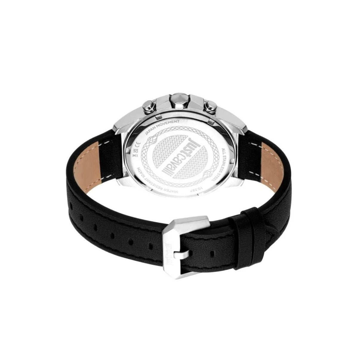 Chronograph Leather Strap Watch – Silver/Black