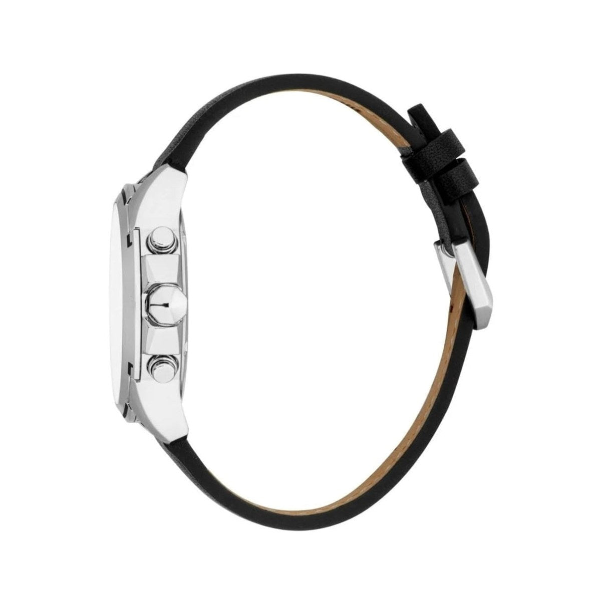 Chronograph Leather Strap Watch – Silver/Black