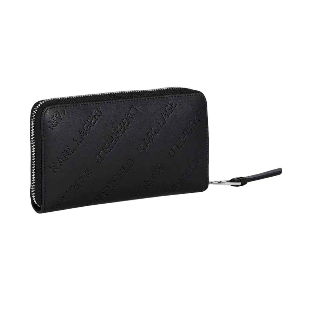Logo Perforated Zip Around Wallet - Black
