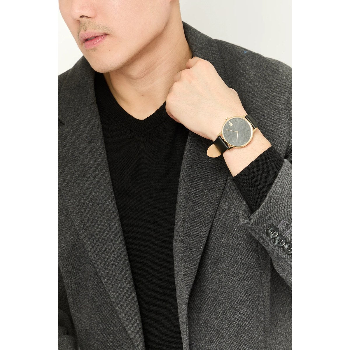 Moon Black Leather Watch