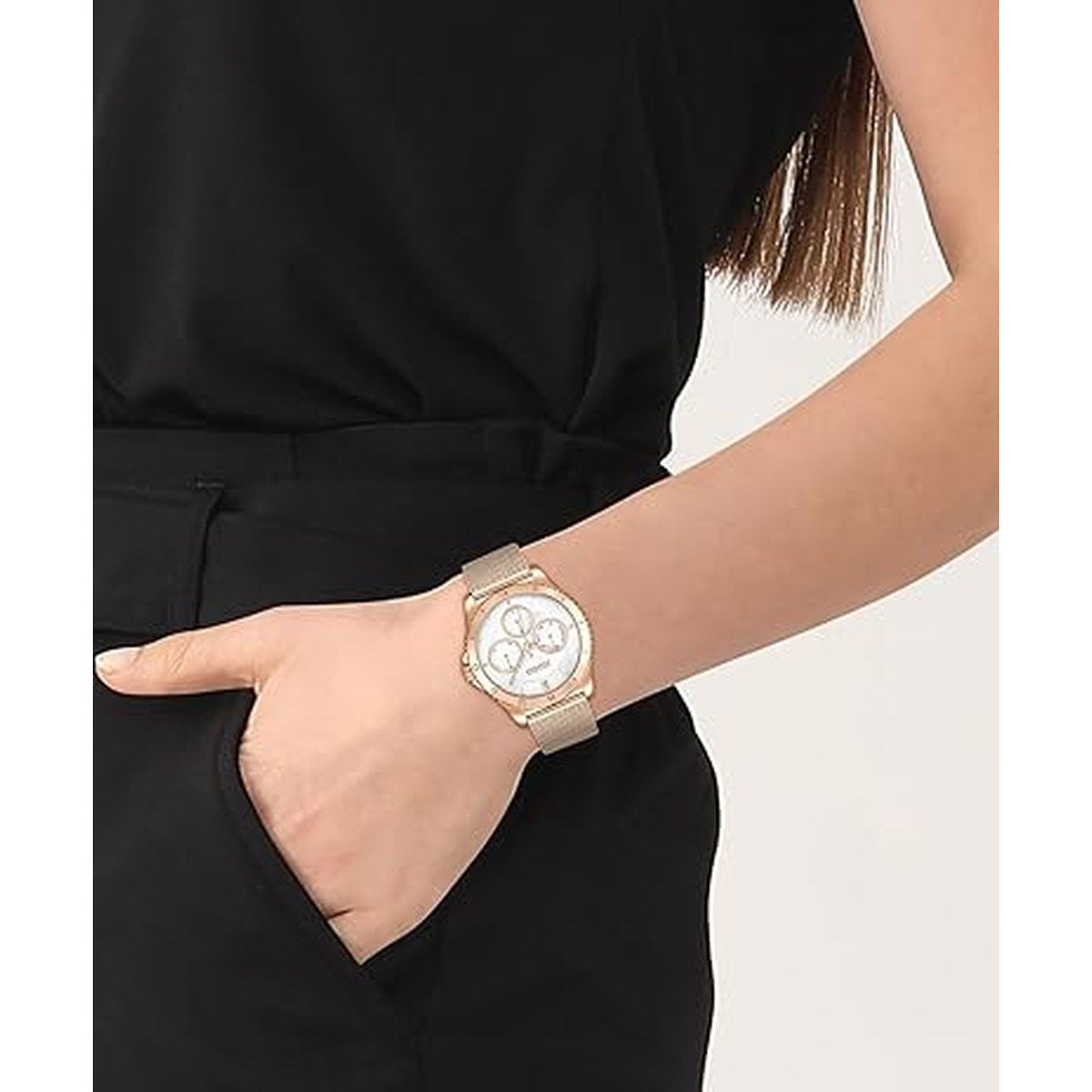 Rose Gold Mesh Multi-Function Watch White Dial